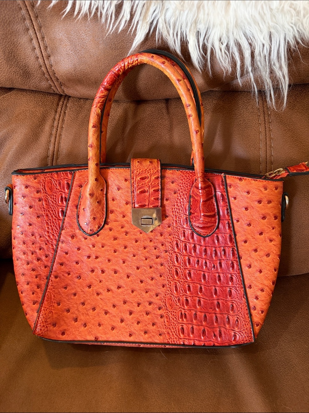 Orange Textured Satchel Handbag